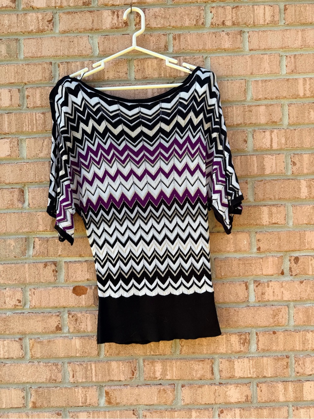 White House Black Market Black, White & Purple Chevron Off-Shoulder Sweater